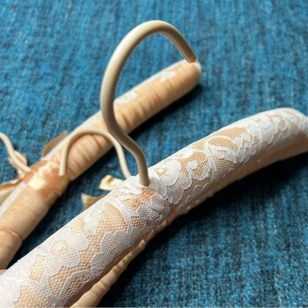 Vintage Laura Ashley Satin Lace Padded Hangers in Peach Set of Three Retro Vibe